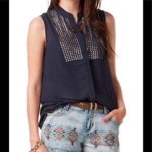 NWT Francescas Navy Embellished Tank Medium